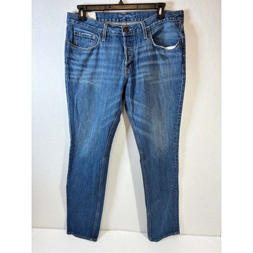Hollister Skinny Jeans Mens 36x32 Medium Wash Button Fly Authentic Denim Blue